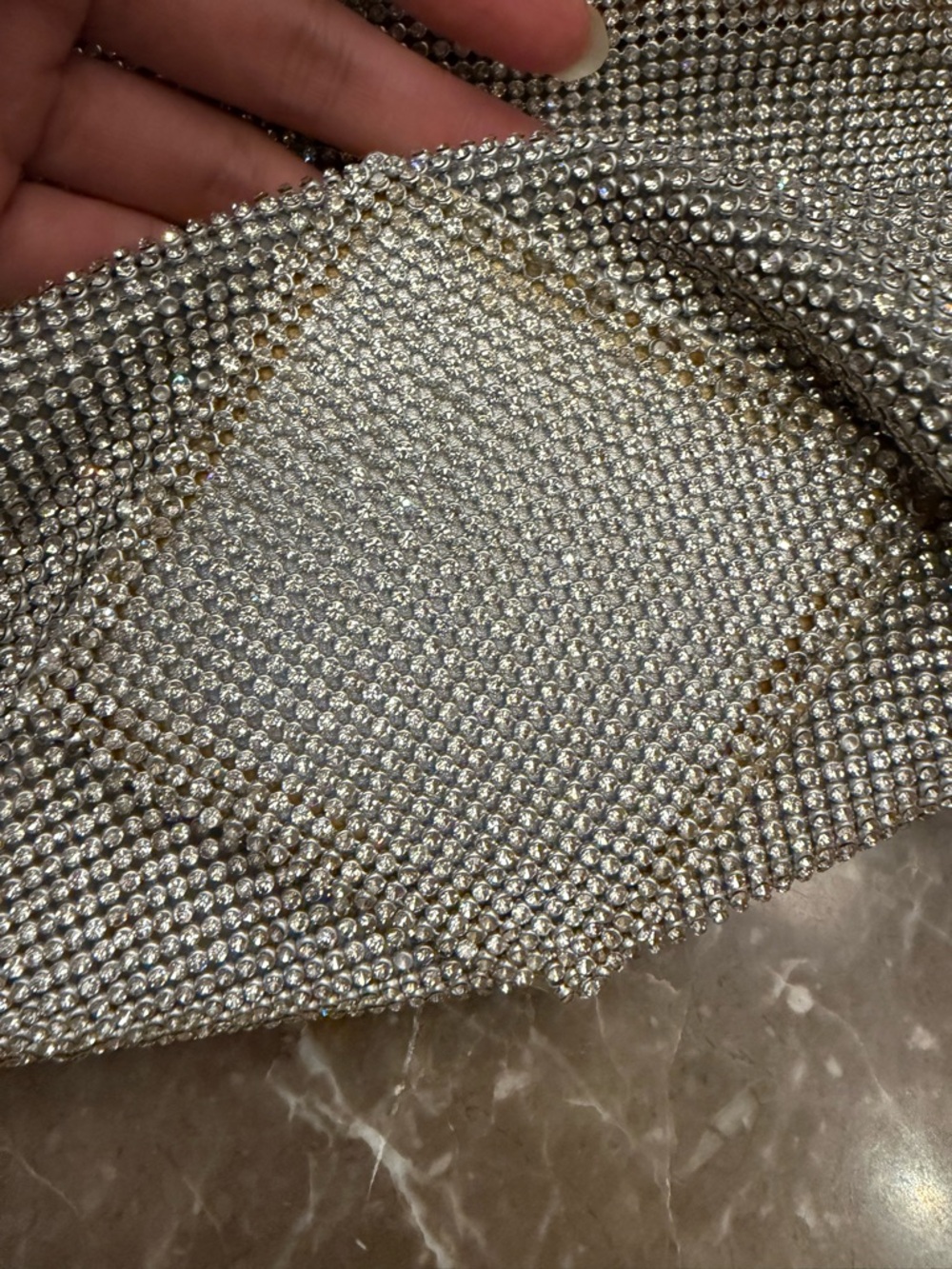Silver Crystal Mesh Shoulder Bag - Elegant Evening Accessory - Picture 8 of 16